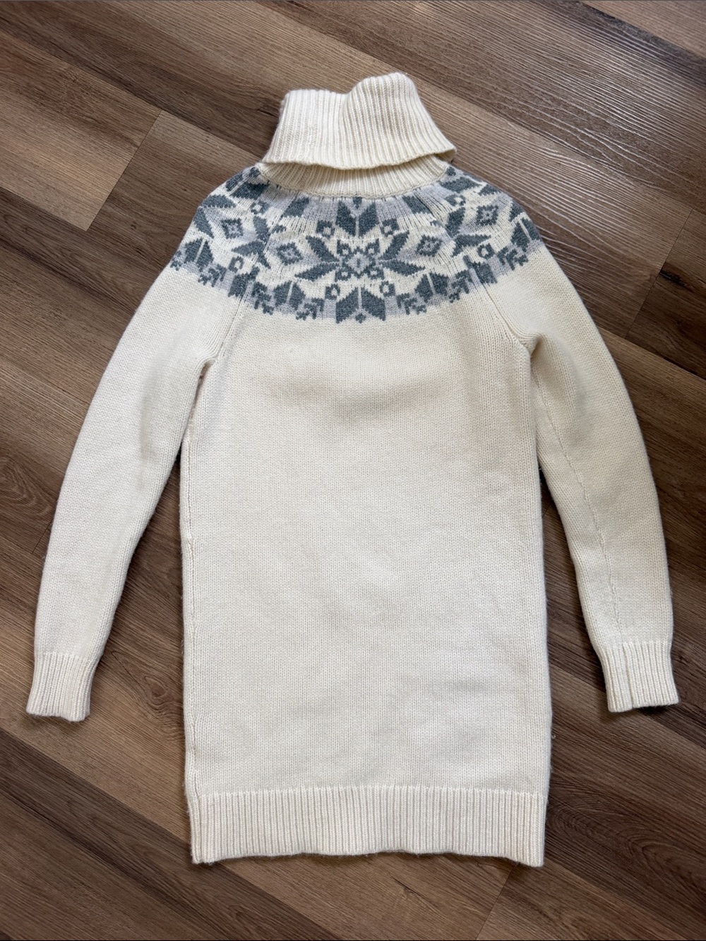 Lauren Ralph Lauren Turtleneck Wool Blend Sweater Dress Cream Fair Isle Small - Picture 6 of 8